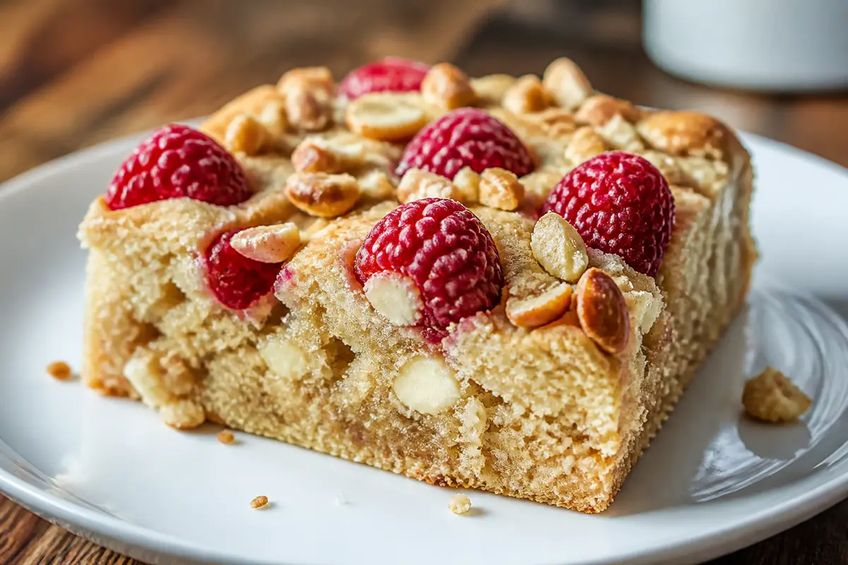Blondie chocolat blanc : Recette facile aux noix et framboises