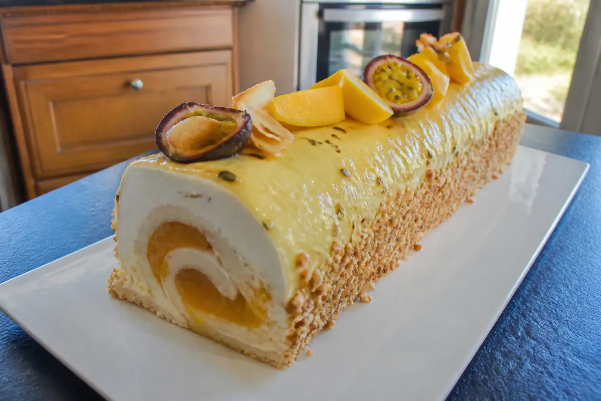 Bûche mangue passion : Recette roulée à la vanille et coco !